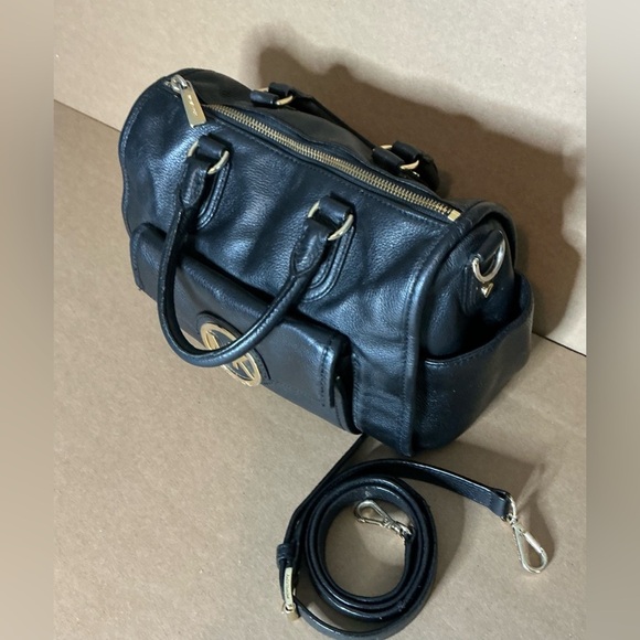 Y2K Vintage 90s,Michael Kors Black Leather Satchel with Gold Logo - Picture 8 of 14